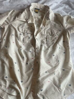 Eddie Bauer White Button-Up Shirt with Small Green Motifs